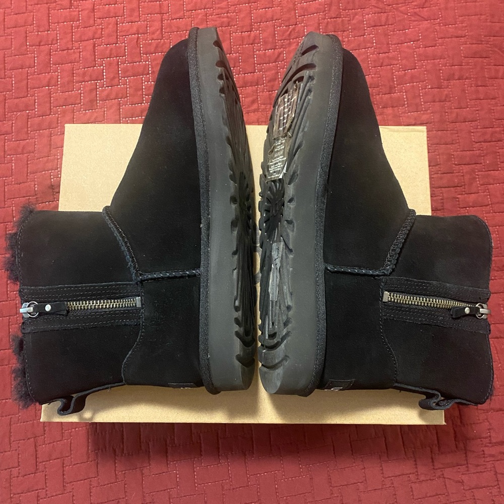 Classic Suede Mini Double Zip Genuine Shearling Boot Size 8